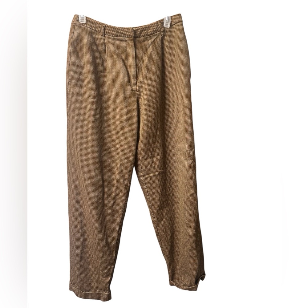 Talbots wool pants brown plaid herringbone pleated pants 100% Wool size 8